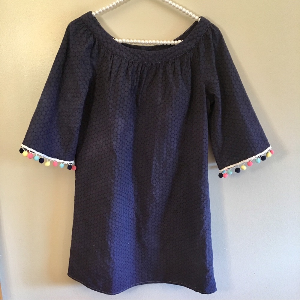 Navy fully lined dress w/ colorful Pompom detail 2
